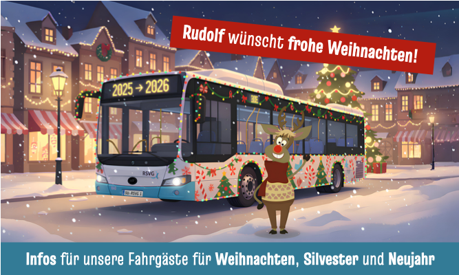 Renntier Rudolf wünscht den Fahrgästen "Frohe Weihnachten"