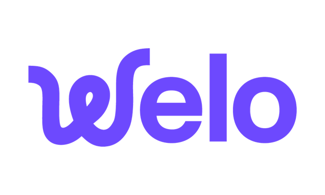 Buchstaben Welo in lila Schrift