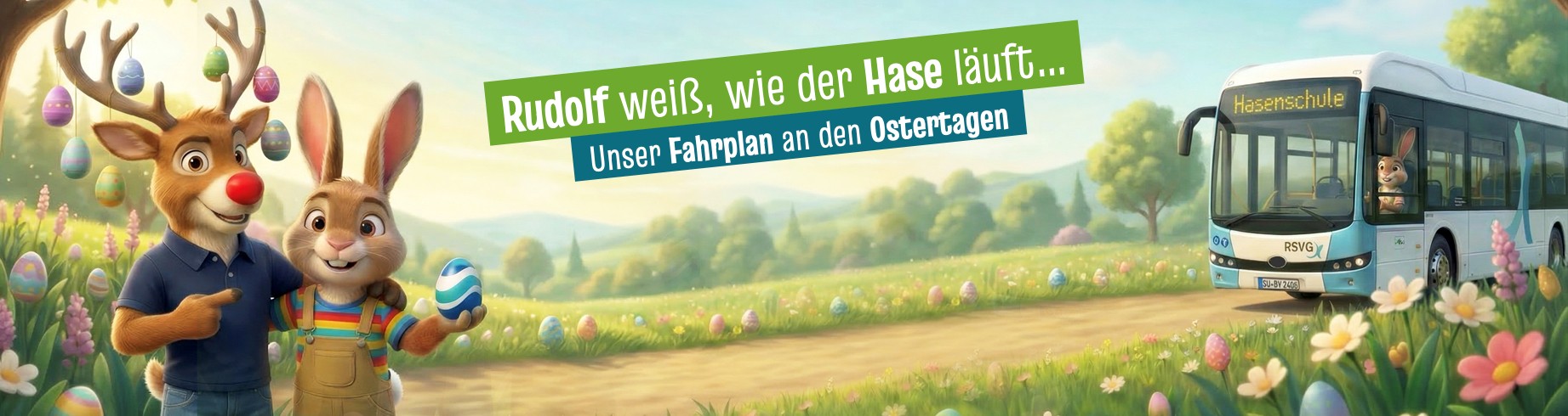 Rudolf und Osterhase vor Bus