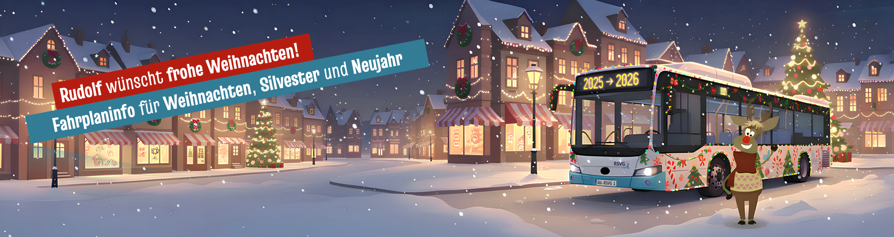 Rudolf fährt Bus mit den Infos zu den Feiertagen