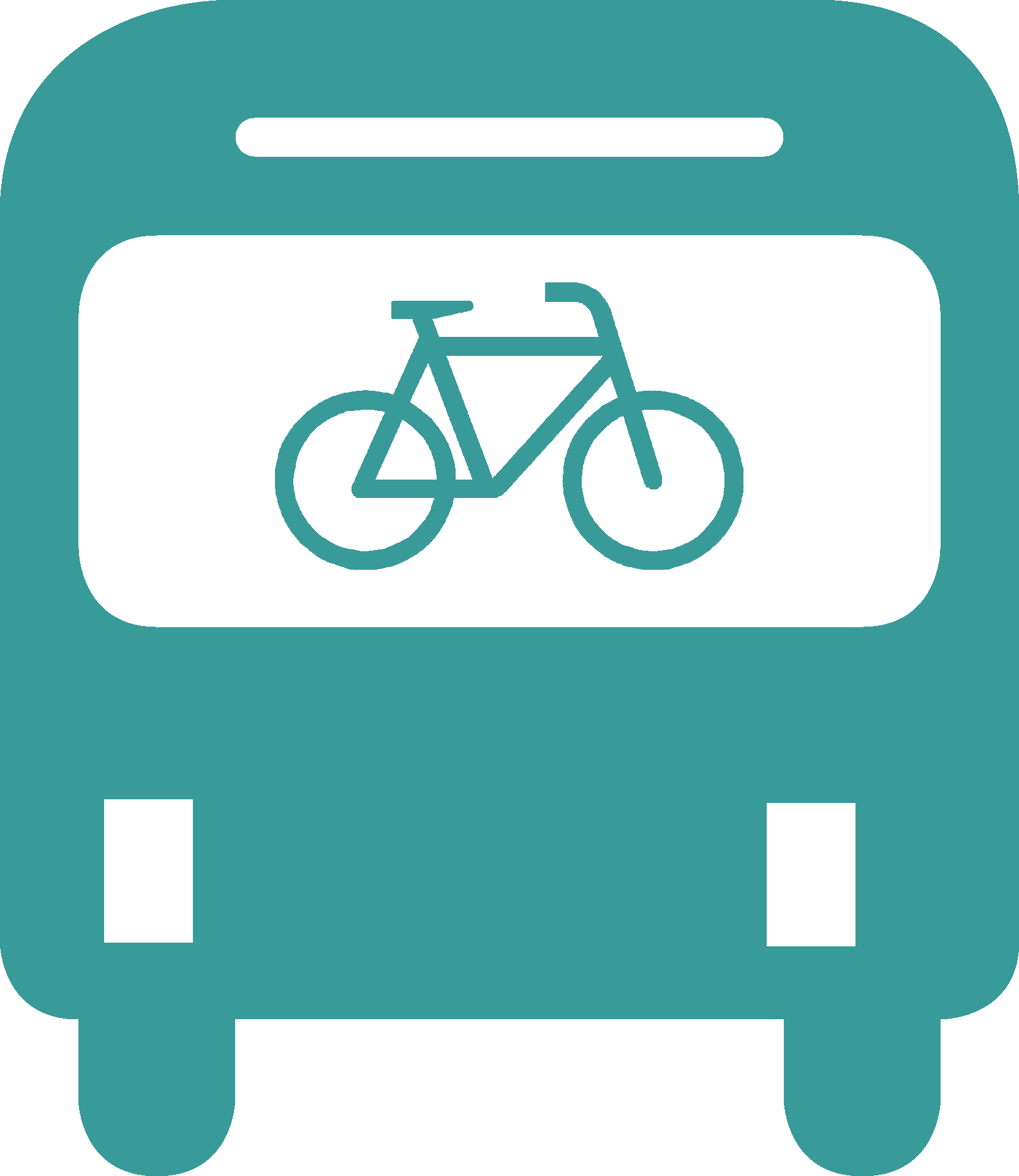 Bus mit einem Fahrrad auf der Scheibe als Symbol